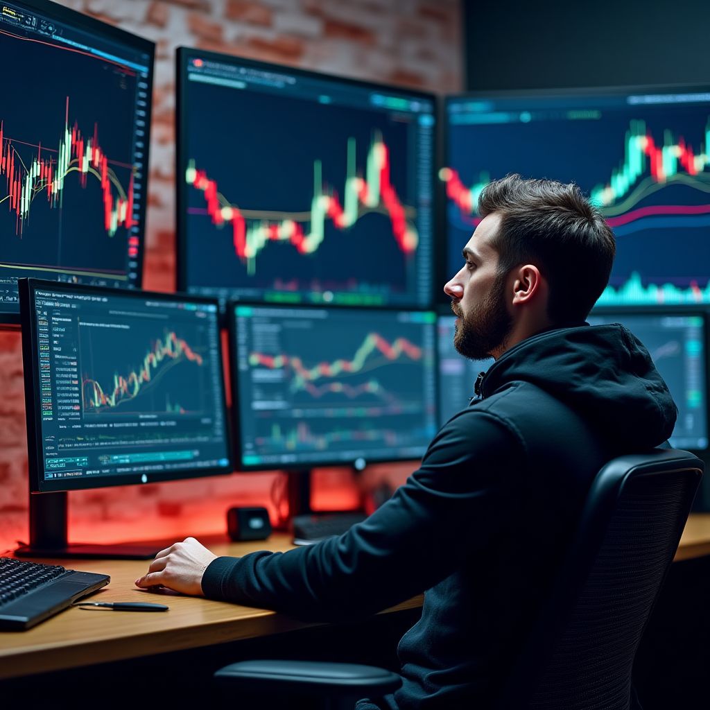 Trader profesional analizando mercados de criptomonedas